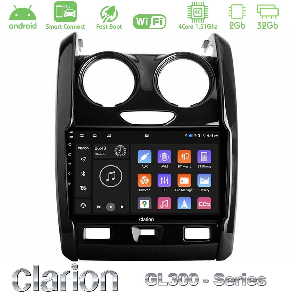 Clarion GL300 Series 4Core Android ClarionOS 2+32GB Dacia Duster 2014-2018 Navigation Multimedia Tablet 9" Με Carplay & Android Auto