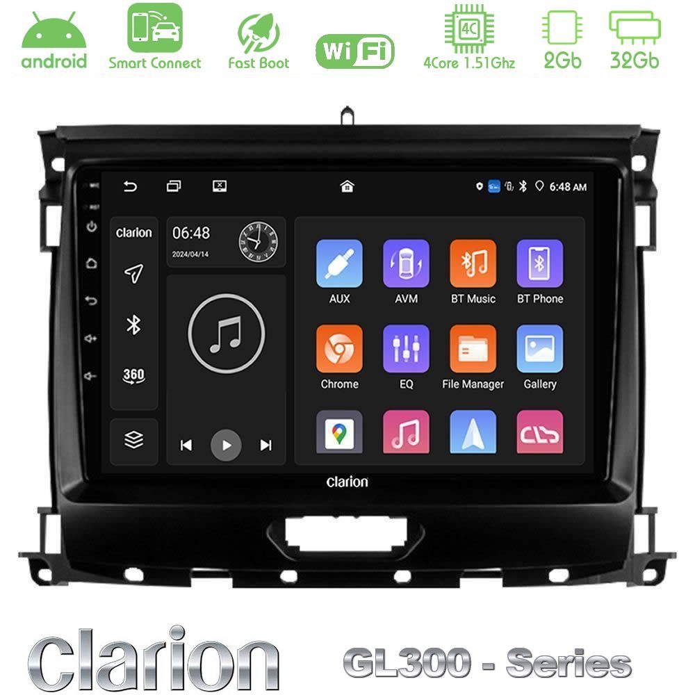 Clarion GL300 Series 4Core Android ClarionOS 2+32GB Ford Ranger 2017-2022 Navigation Multimedia Tablet 9" Με Carplay & Android Auto