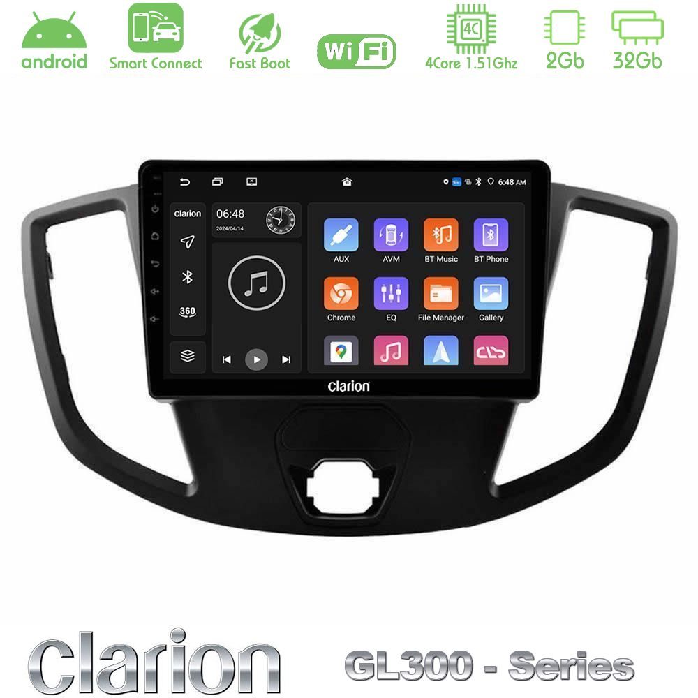 Clarion GL300 Series 4Core Android ClarionOS 2+32GB Ford Transit 2014-> Navigation Multimedia Tablet 9" Με Carplay & Android Auto