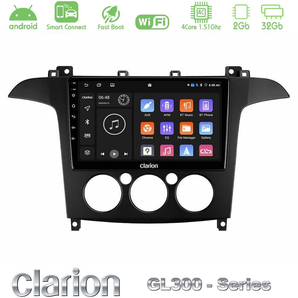 Clarion GL300 Series 4Core Android ClarionOS 2+32GB Ford S-Max 2006-2008 (manual A/C) Navigation Multimedia Tablet 9" Με Carplay & Android Auto