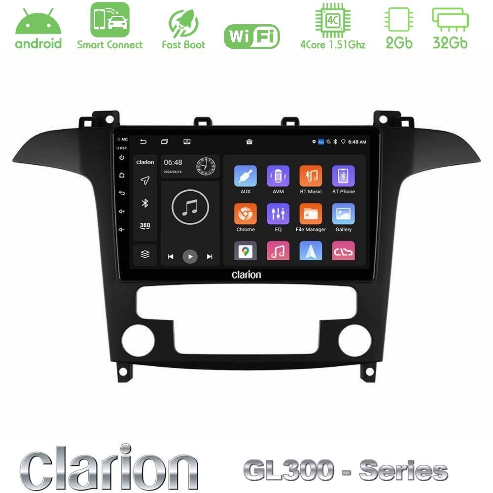 Clarion GL300 Series 4Core Android ClarionOS 2+32GB Ford S-Max 2006-2012 Navigation Multimedia Tablet 9" Με Carplay & Android Auto