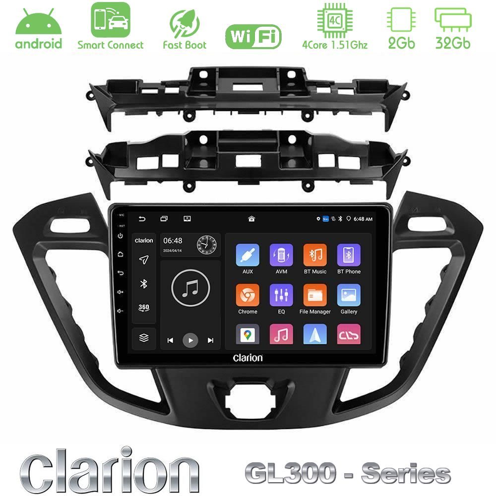 Clarion GL300 Series 4Core Android ClarionOS 2+32GB Ford Transit Custom/Tourneo Custom Navigation Multimedia Tablet 9" Με Carplay & Android Auto