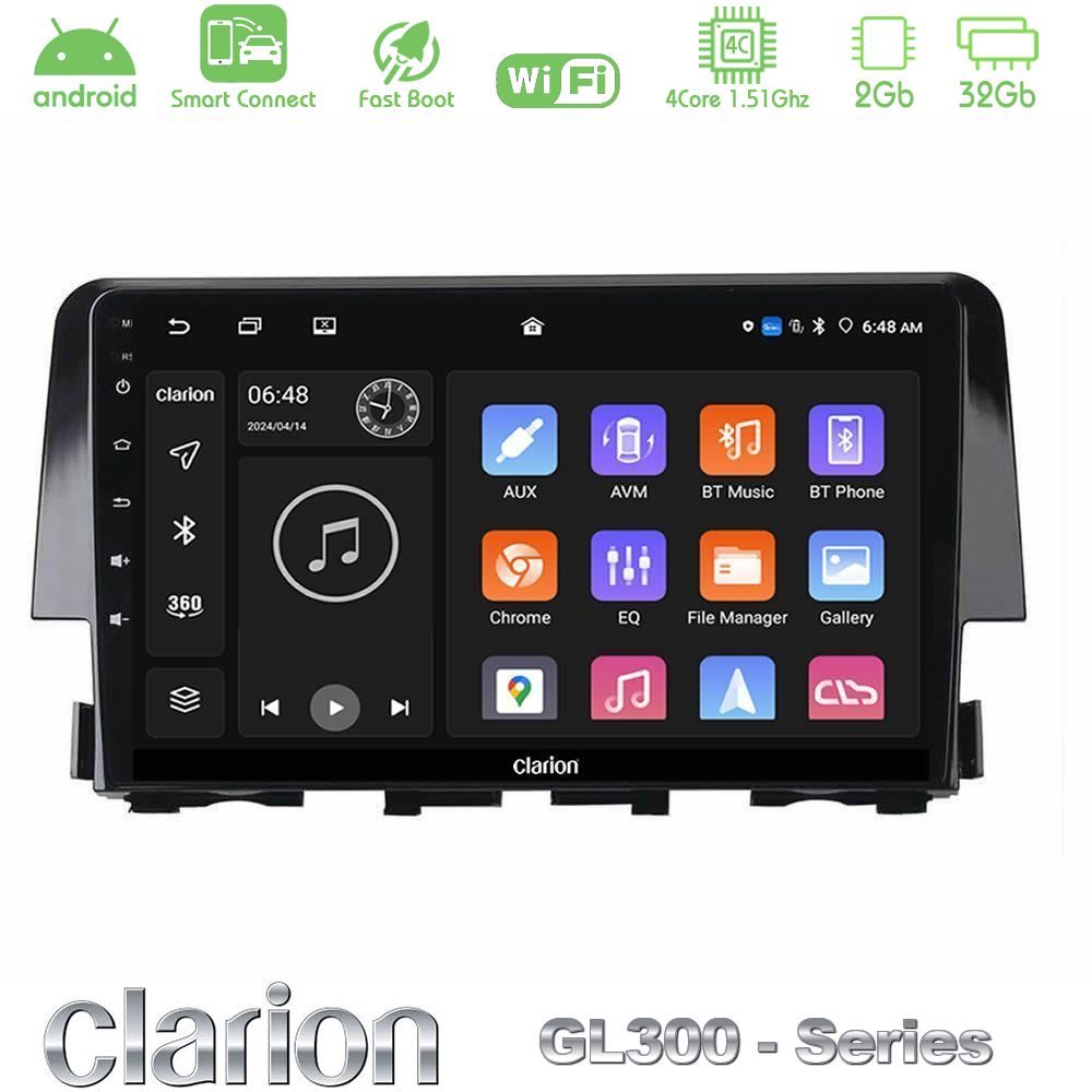 Clarion GL300 Series 4Core Android ClarionOS 2+32GB Honda Civic 2016-2020 Navigation Multimedia Tablet 9" Με Carplay & Android Auto
