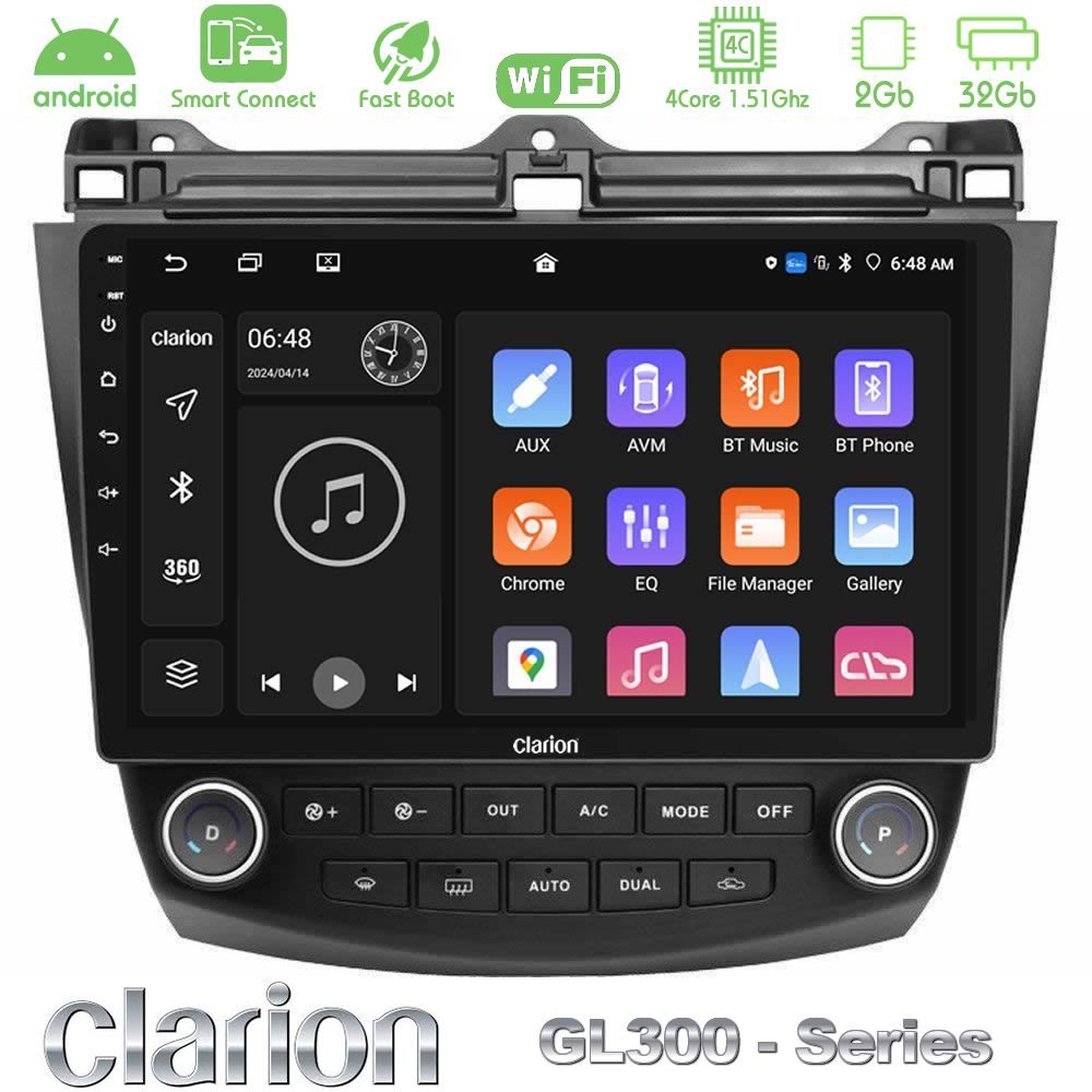 Clarion GL300 Series 4Core Android ClarionOS 2+32GB Honda Accord 2002-2008 Navigation Multimedia Tablet 10" Με Carplay & Android Auto