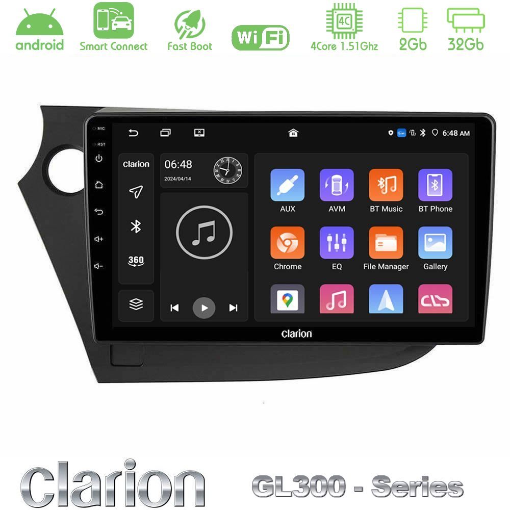 Clarion GL300 Series 4Core Android ClarionOS 2+32GB Honda Insight 2009-2015 Navigation Multimedia Tablet 9" Με Carplay & Android Auto