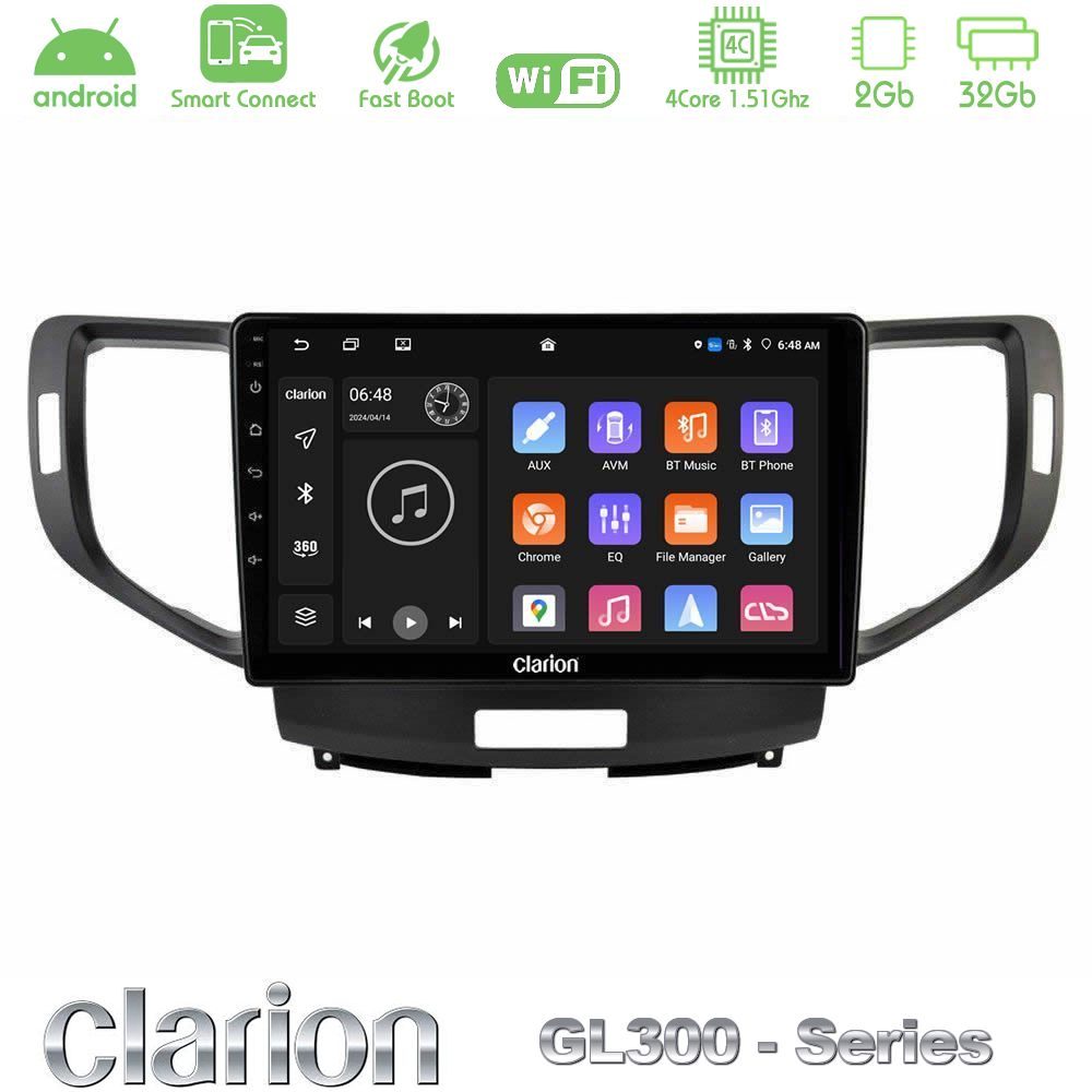 Clarion GL300 Series 4Core Android ClarionOS 2+32GB Honda Accord 2008-2015 Navigation Multimedia Tablet 9" Με Carplay & Android Auto