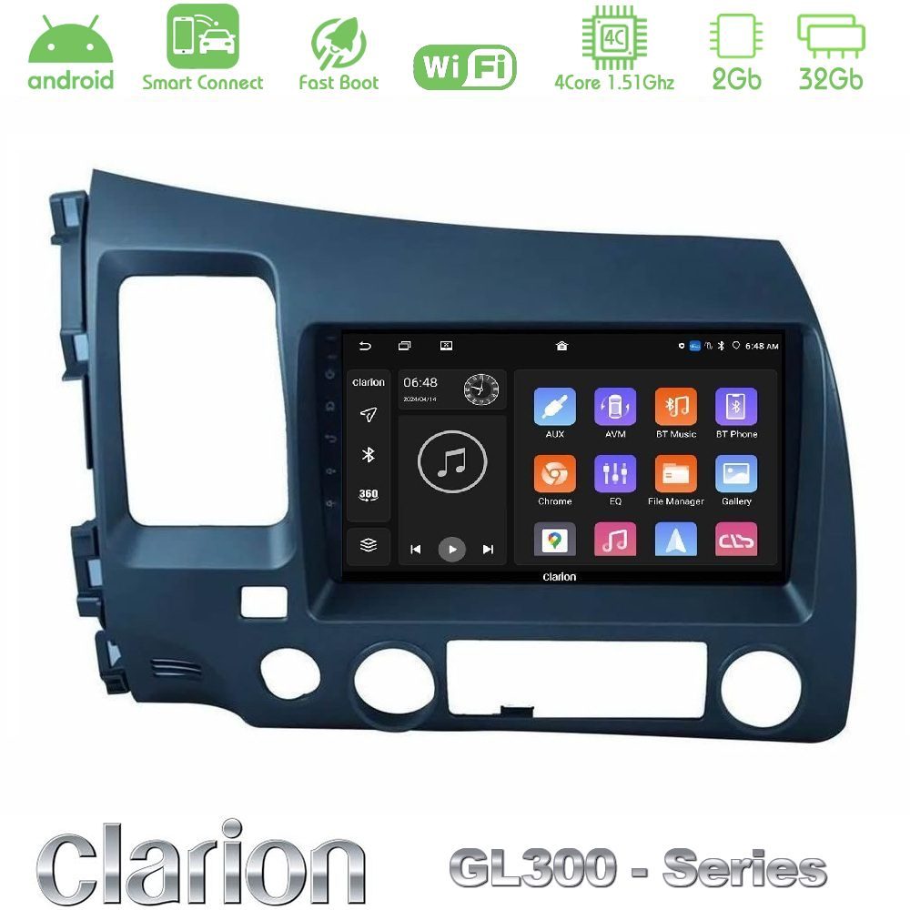 Clarion GL300 Series 4Core Android ClarionOS 2+32GB Honda Civic 2006-2011 Navigation Multimedia Tablet 9" Με Carplay & Android Auto