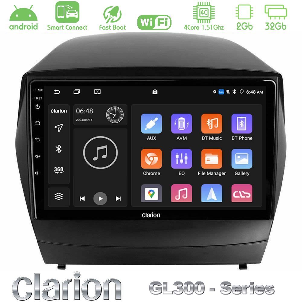 Clarion GL300 Series 4Core Android ClarionOS 2+32GB Hyundai IX35 Auto A/C Navigation Multimedia Tablet 9" Με Carplay & Android Auto