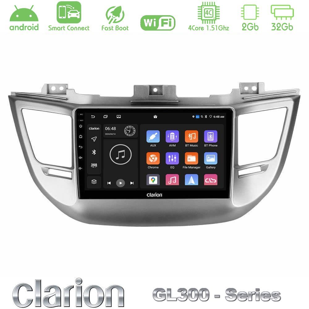 Clarion GL300 Series 4Core Android ClarionOS 2+32GB Hyundai Tucson 2015-2018 Navigation Multimedia Tablet 9" Με Carplay & Android Auto
