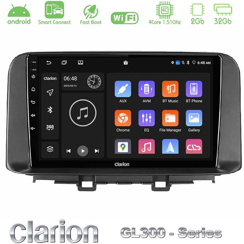 Clarion GL300 Series 4Core Android ClarionOS 2+32GB Hyundai Kona 2018-2023 Navigation Multimedia Tablet 10" Με Carplay & Android Auto