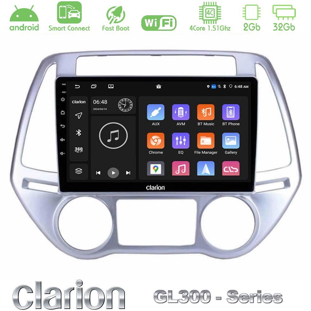 Clarion GL300 Series 4Core Android ClarionOS 2+32GB Hyundai i20 2012-2014 Navigation Multimedia Tablet 9" Με Carplay & Android Auto
