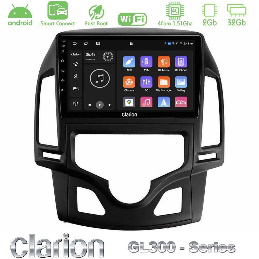 Clarion GL300 Series 4Core Android ClarionOS 2+32GB Hyundai i30 2007-2012 Auto A/C Navigation Multimedia Tablet 9" Με Carplay & Android Auto