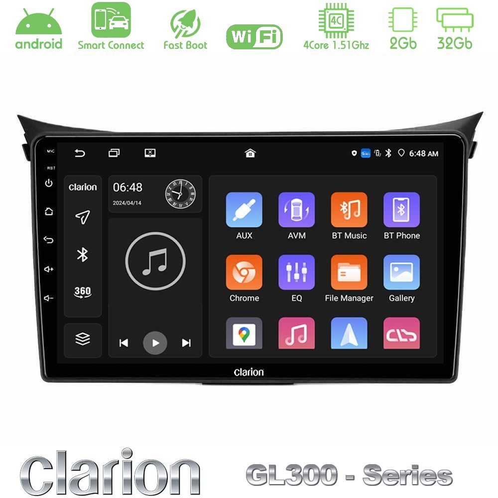 Clarion GL300 Series 4Core Android ClarionOS 2+32GB Hyundai i30 2012-2017 Navigation Multimedia Tablet 9" Με Carplay & Android Auto