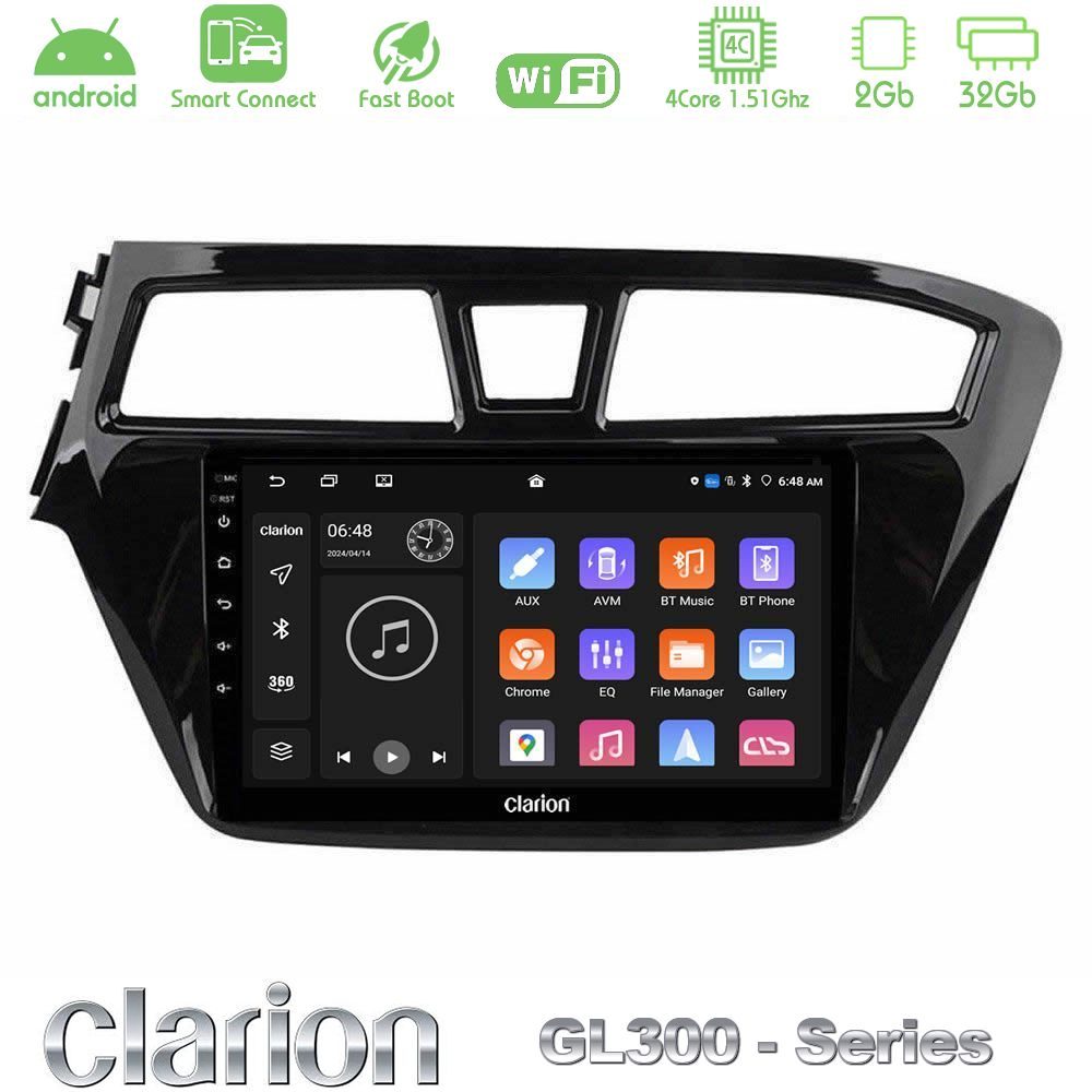 Clarion GL300 Series 4Core Android ClarionOS 2+32GB Hyundai i20 2014-2018 Navigation Multimedia Tablet 9" Με Carplay & Android Auto