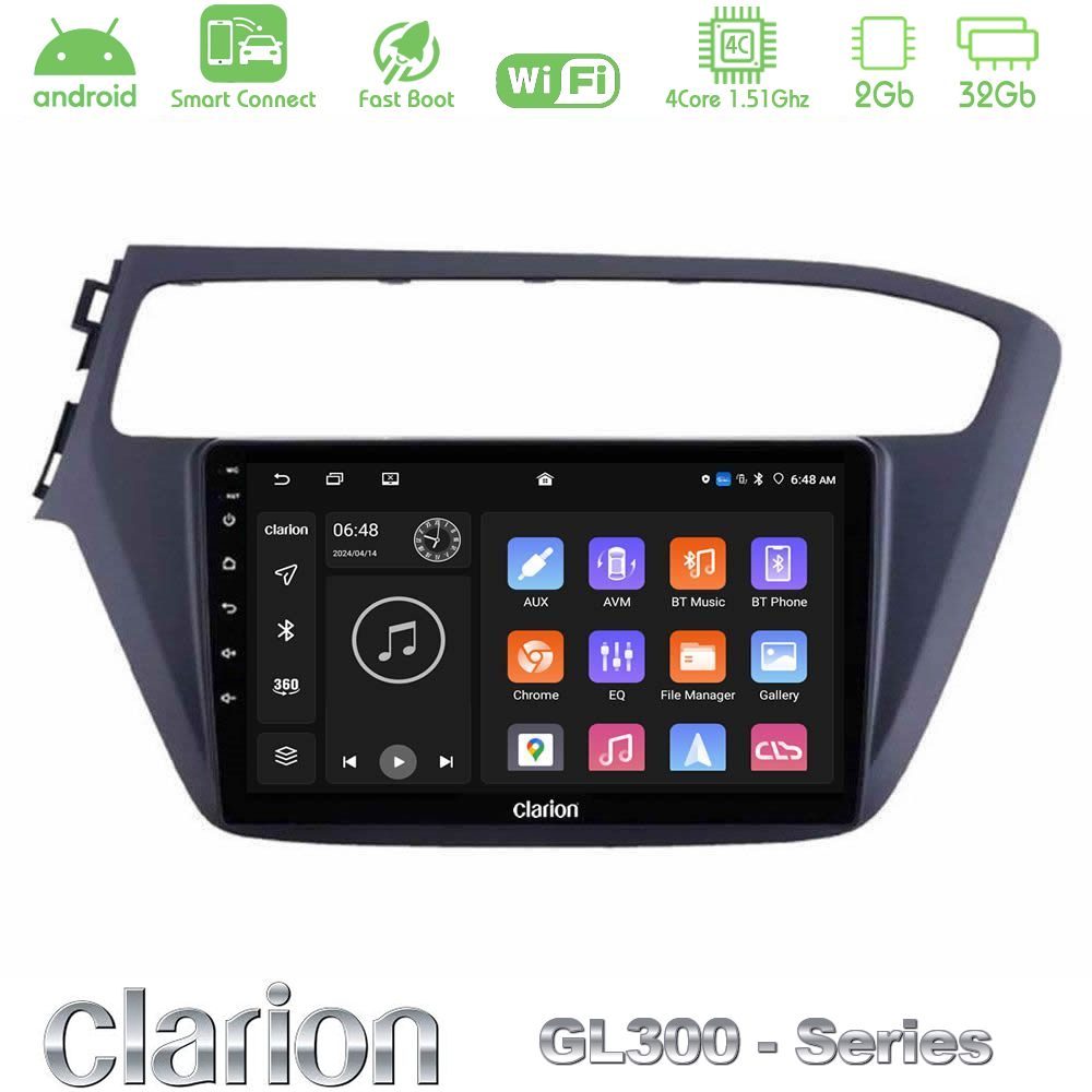 Clarion GL300 Series 4Core Android ClarionOS 2+32GB Hyundai i20 2018-2020 Navigation Multimedia Tablet 9" Με Carplay & Android Auto
