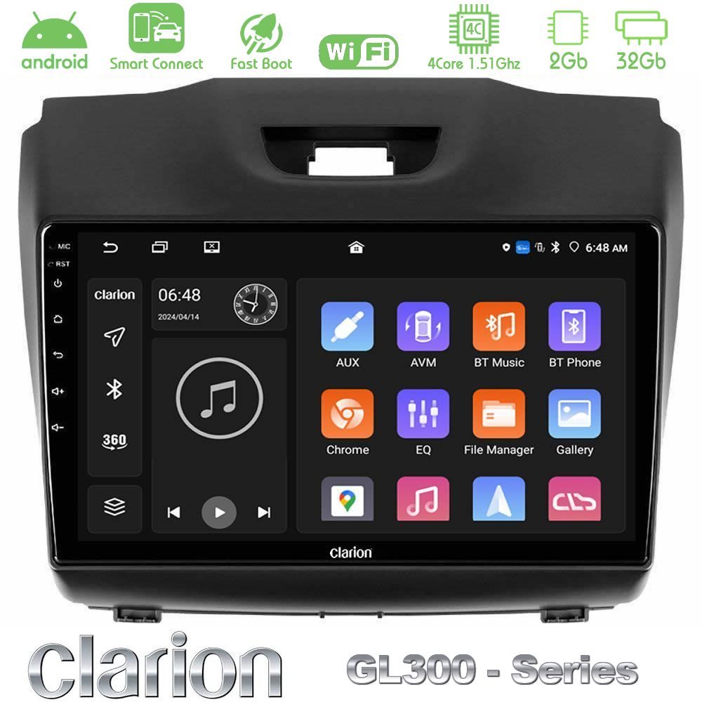 Clarion GL300 Series 4Core Android ClarionOS 2+32GB Isuzu D-MAX 2012-2019 Navigation Multimedia Tablet 9" Με Carplay & Android Auto