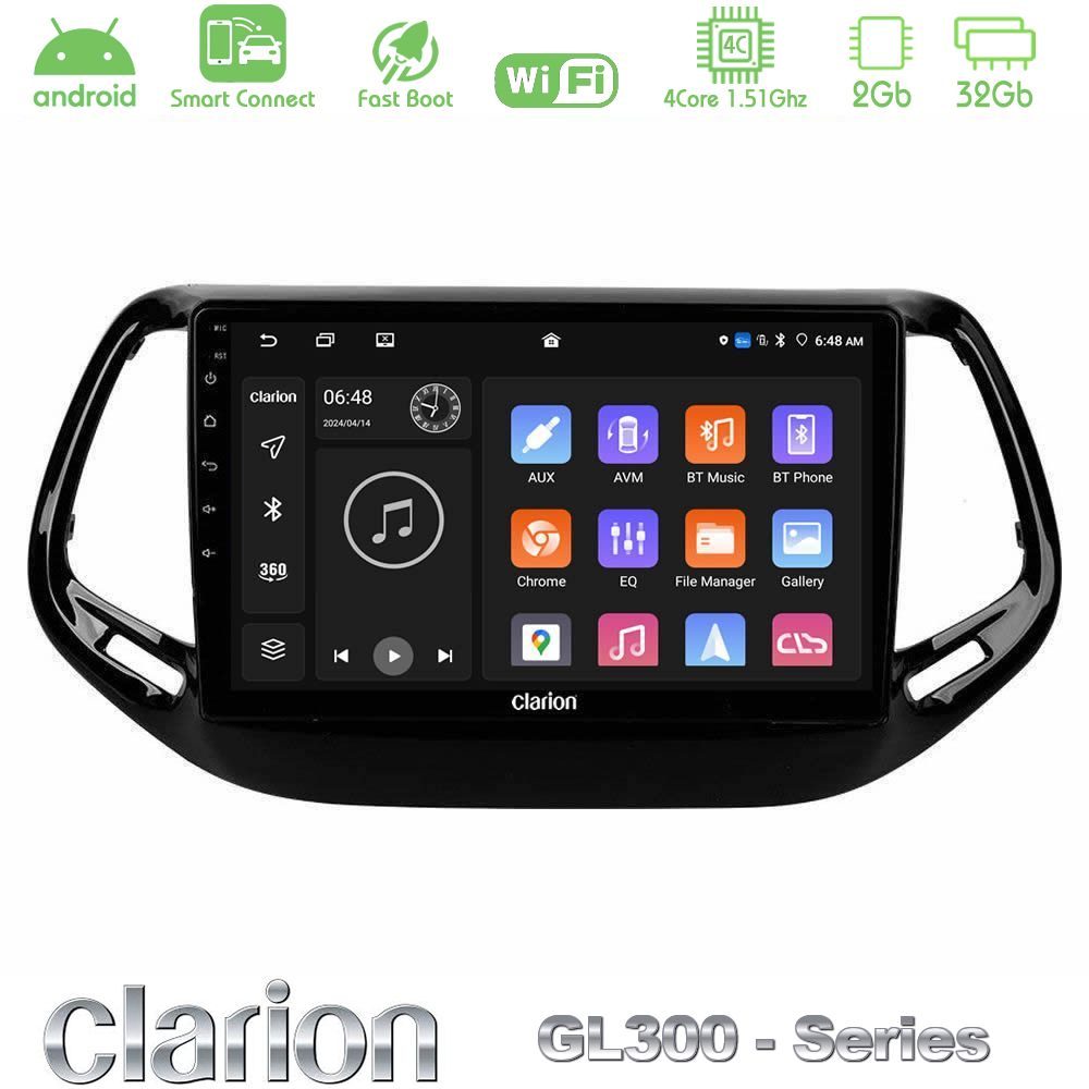 Clarion GL300 Series 4Core Android ClarionOS 2+32GB Jeep Compass 2017> Navigation Multimedia Tablet 10" Με Carplay & Android Auto
