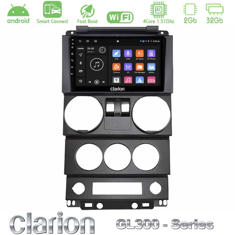 Clarion GL300 Series 4Core Android ClarionOS 2+32GB Jeep Wrangler 2Door 2008-2010 Navigation Multimedia Tablet 9" Με Carplay & Android Auto