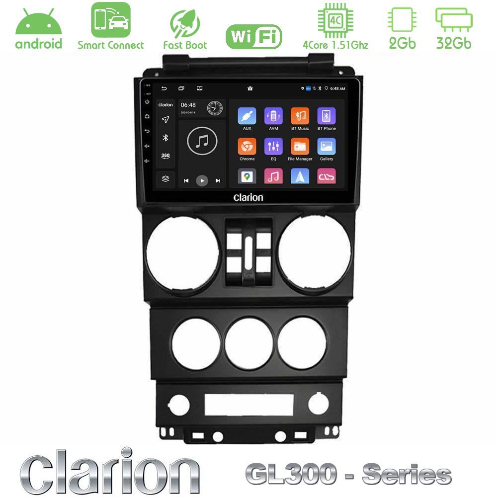 Clarion GL300 Series 4Core Android ClarionOS 2+32GB Jeep Wrangler 2008-2010 Navigation Multimedia Tablet 9" Με Carplay & Android Auto