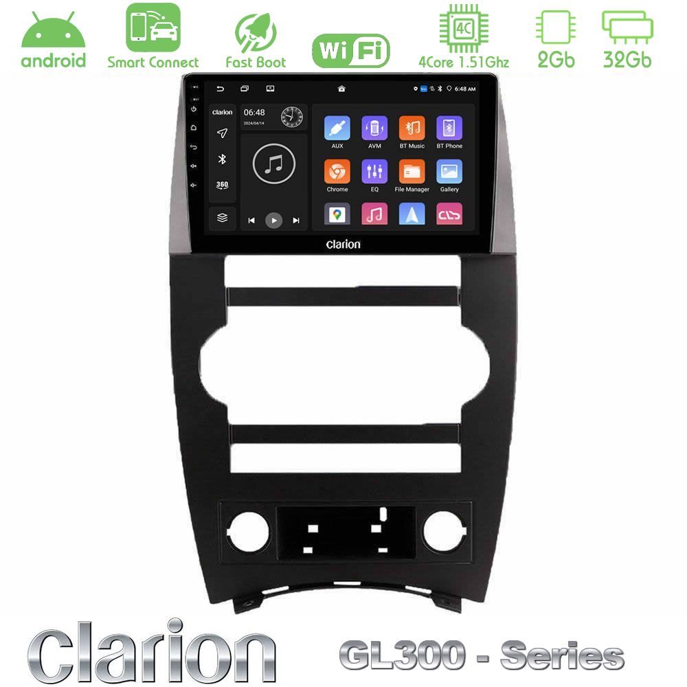 Clarion GL300 Series 4Core Android ClarionOS 2+32GB Jeep Commander 2007-2008 Navigation Multimedia Tablet 9" Με Carplay & Android Auto