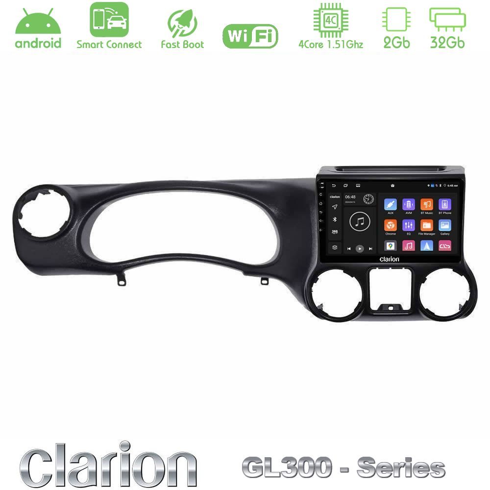 Clarion GL300 Series 4Core Android ClarionOS 2+32GB Jeep Wrangler 2011-2014 Navigation Multimedia Tablet 10" Με Carplay & Android Auto