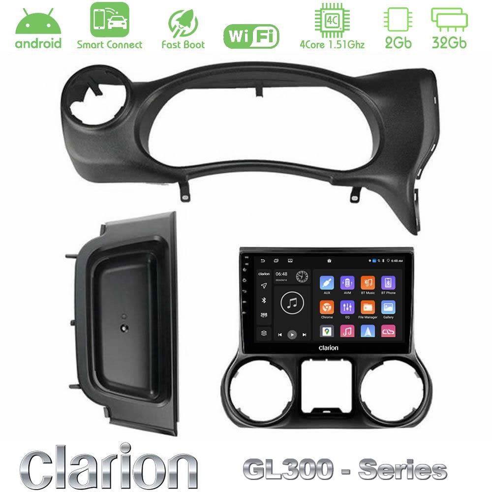 Clarion GL300 Series 4Core Android ClarionOS 2+32GB Jeep Wrangler 2014-2017 Navigation Multimedia Tablet 10" Με Carplay & Android Auto
