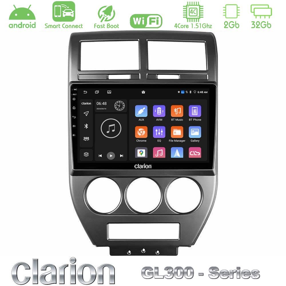 Clarion GL300 Series 4Core Android ClarionOS 2+32GB Jeep Compass/Patriot 2007-2008 Navigation Multimedia Tablet 10" Με Carplay & Android Auto