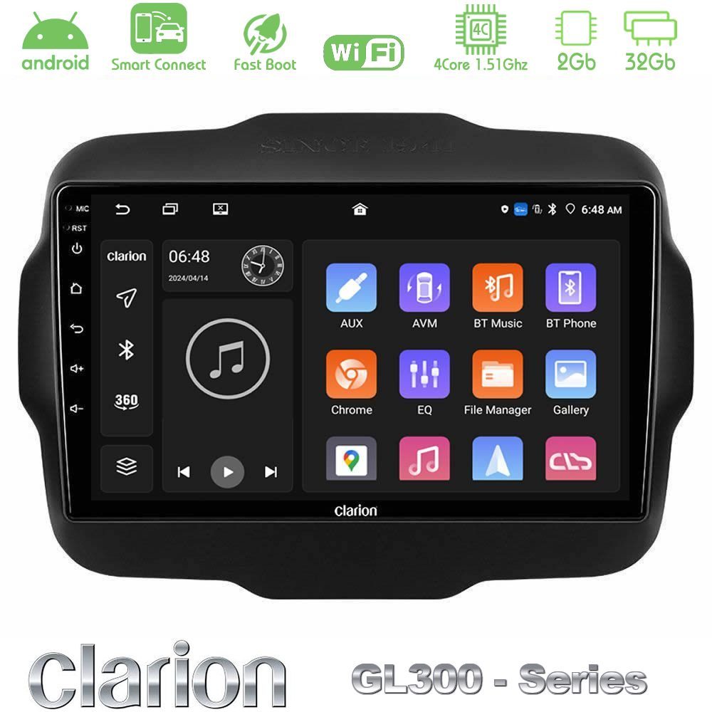 Clarion GL300 Series 4Core Android ClarionOS 2+32GB Jeep Renegade 2015-2019 Navigation Multimedia Tablet 9" Με Carplay & Android Auto