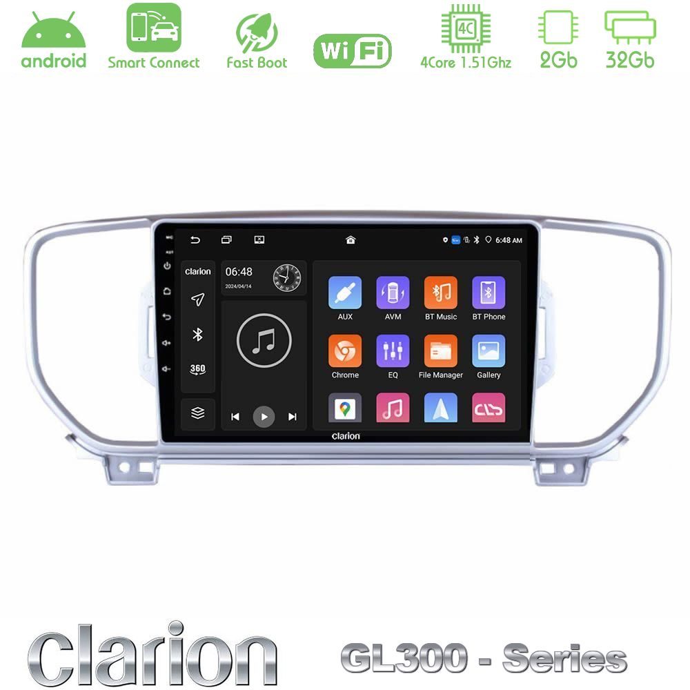 Clarion GL300 Series 4Core Android ClarionOS 2+32GB Kia Sportage 2016-2018 Navigation Multimedia Tablet 9" Με Carplay & Android Auto