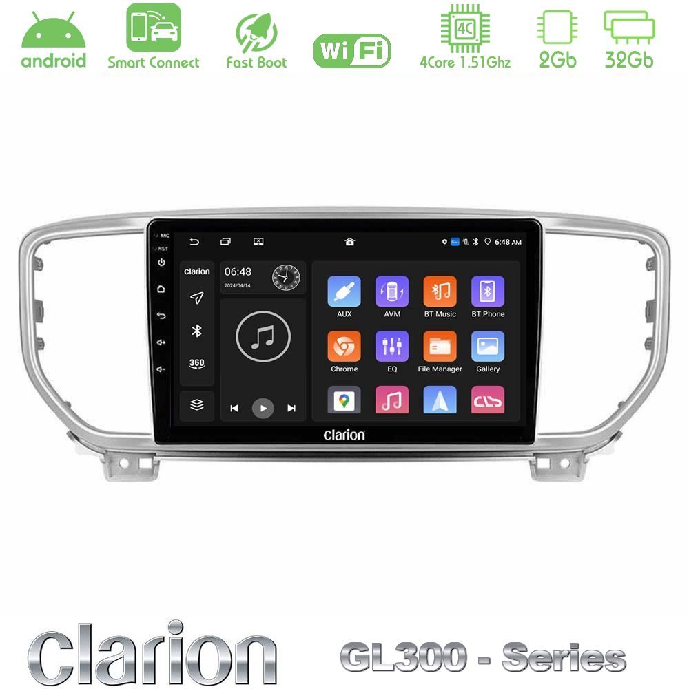 Clarion GL300 Series 4Core Android ClarionOS 2+32GB Kia Sportage 2018-2021 Navigation Multimedia Tablet 9" Με Carplay & Android Auto