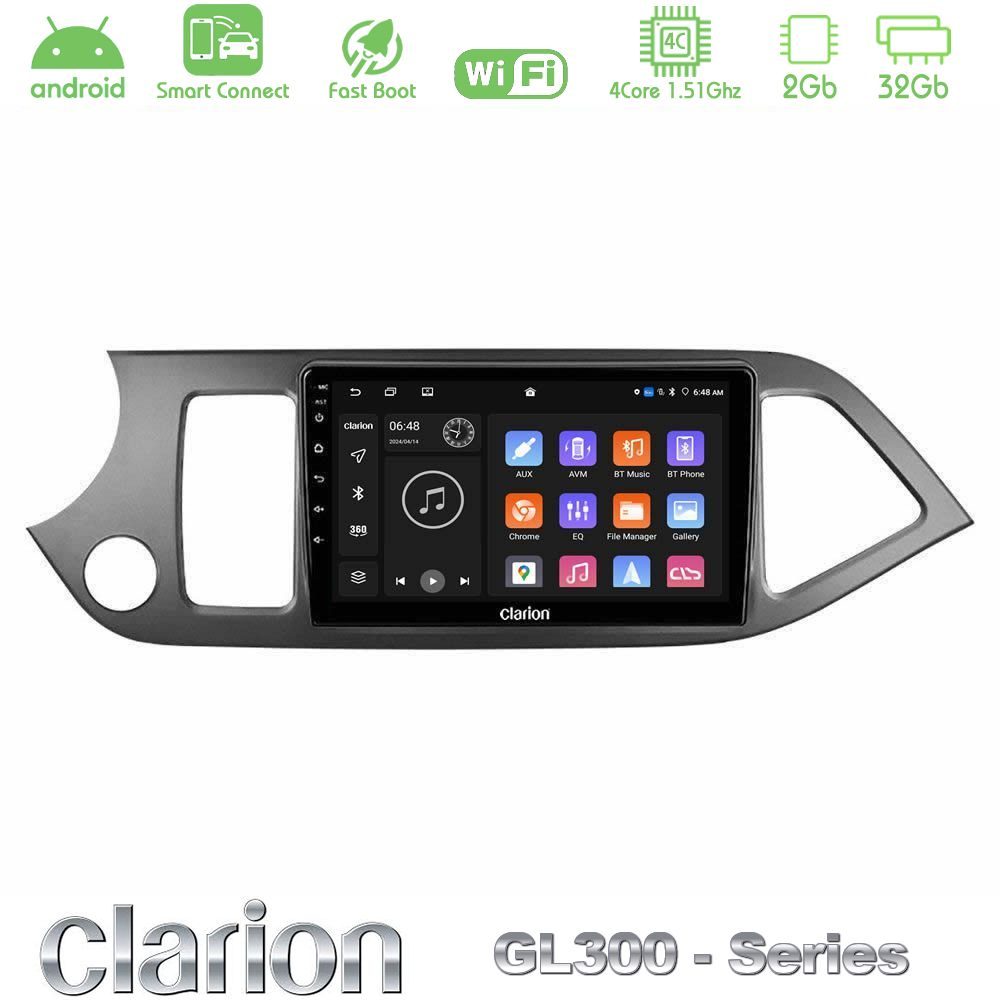 Clarion GL300 Series 4Core Android ClarionOS 2+32GB Kia Picanto Navigation Multimedia Tablet 9" Με Carplay & Android Auto