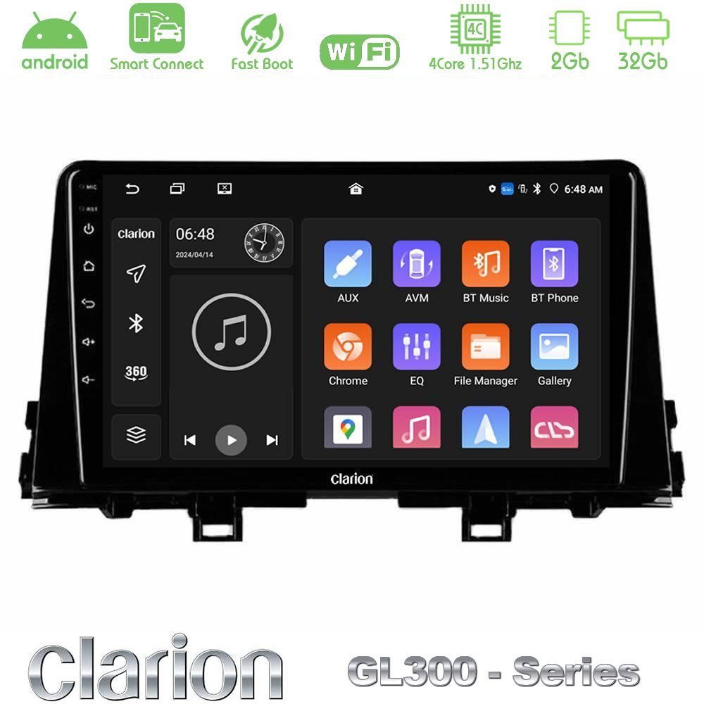 Clarion GL300 Series 4Core Android ClarionOS 2+32GB Kia Picanto 2017-2021 Navigation Multimedia Tablet 9" Με Carplay & Android Auto