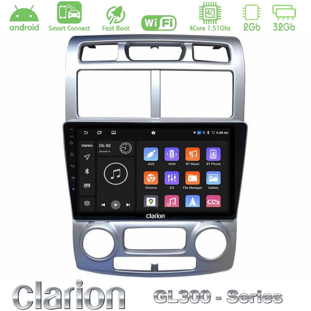 Clarion GL300 Series 4Core Android ClarionOS 2+32GB Kia Sportage 2005-2008 Navigation Multimedia Tablet 9" Με Carplay & Android Auto
