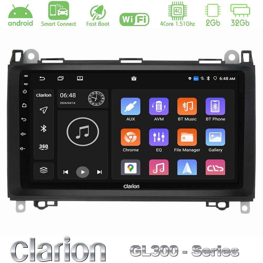 Clarion GL300 Series 4Core Android ClarionOS 2+32GB Mercedes A/B/Vito/Sprinter Class Navigation Multimedia Tablet 9" Με Carplay & Android Auto