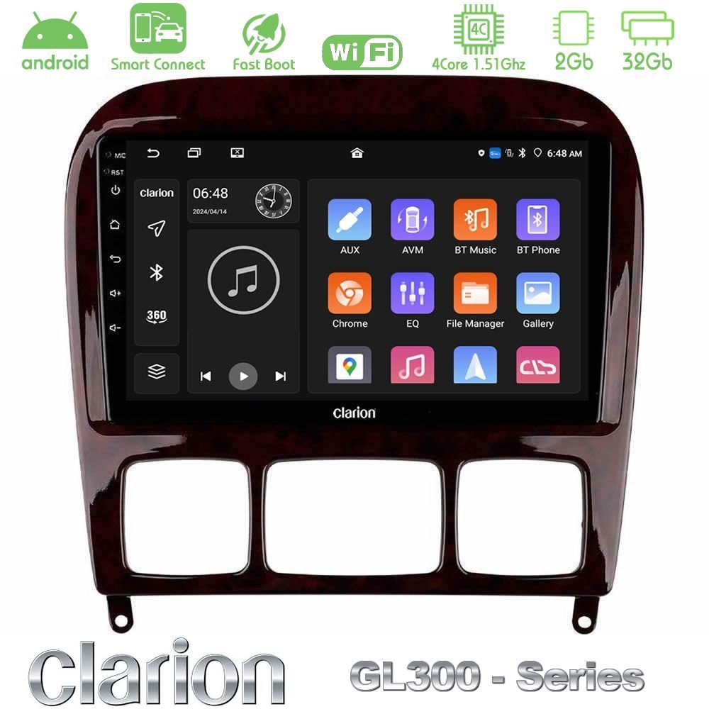 Clarion GL300 Series 4Core Android ClarionOS 2+32GB Mercedes S Class 1999-2004 (W220) Navigation Multimedia Tablet 9" Με Carplay & Android Auto