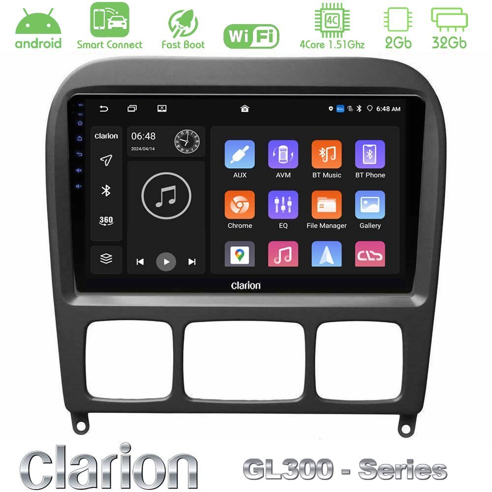 Clarion GL300 Series 4Core Android ClarionOS 2+32GB Mercedes S Class 1999-2004 (W220) Navigation Multimedia Tablet 9" Με Carplay & Android Auto