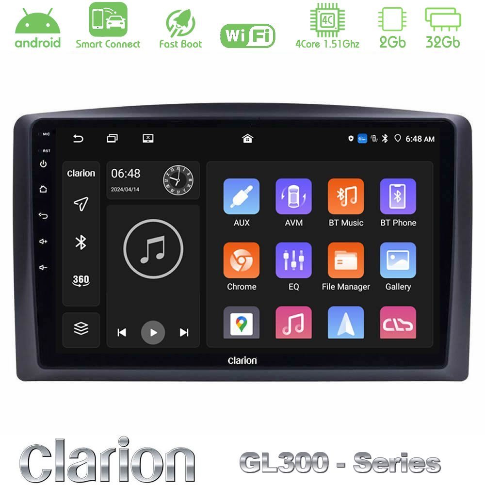 Clarion GL300 Series 4Core Android ClarionOS 2+32GB Mercedes Vito 2015-2021 Navigation Multimedia Tablet 10" Με Carplay & Android Auto