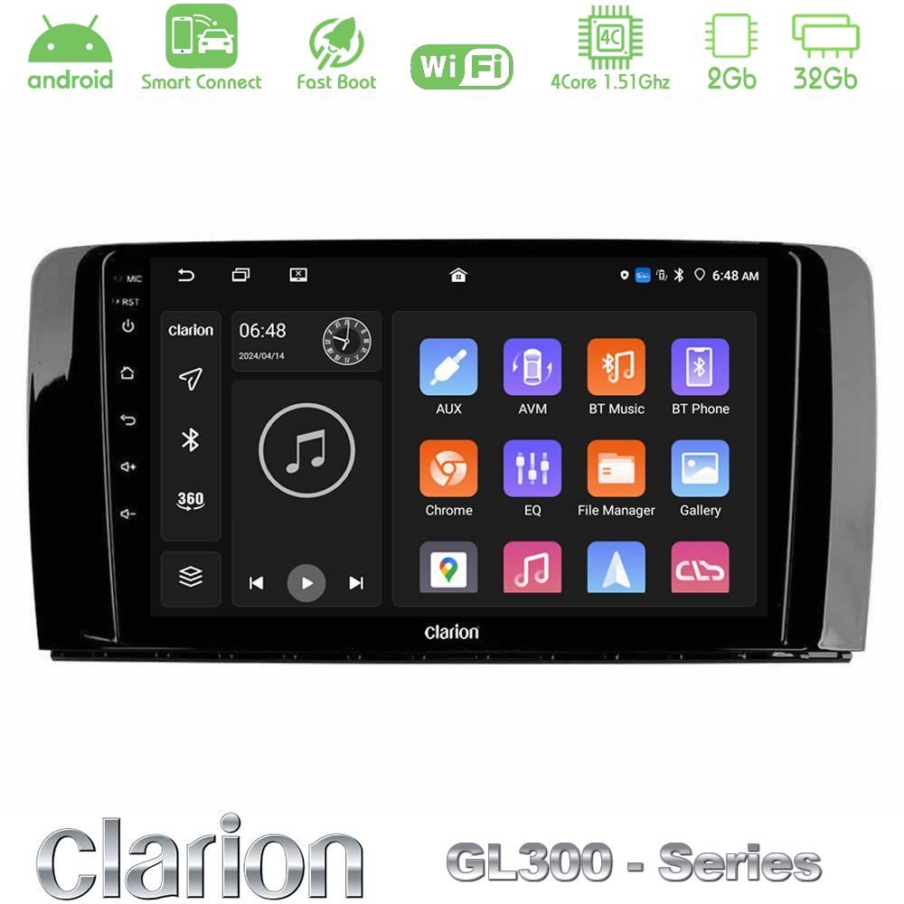 Clarion GL300 Series 4Core Android ClarionOS 2+32GB Mercedes R Class Navigation Multimedia Tablet 9" Με Carplay & Android Auto