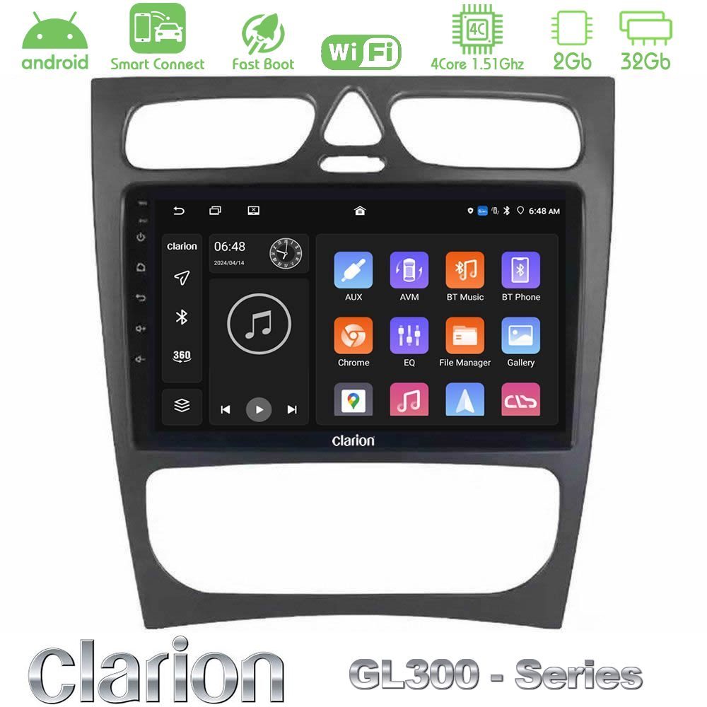 Clarion GL300 Series 4Core Android ClarionOS 2+32GB Mercedes C Class (W203) Navigation Multimedia Tablet 9" Με Carplay & Android Auto