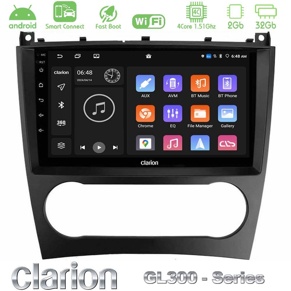 Clarion GL300 Series 4Core Android ClarionOS 2+32GB Mercedes W203 Facelift Navigation Multimedia Tablet 9" Με Carplay & Android Auto