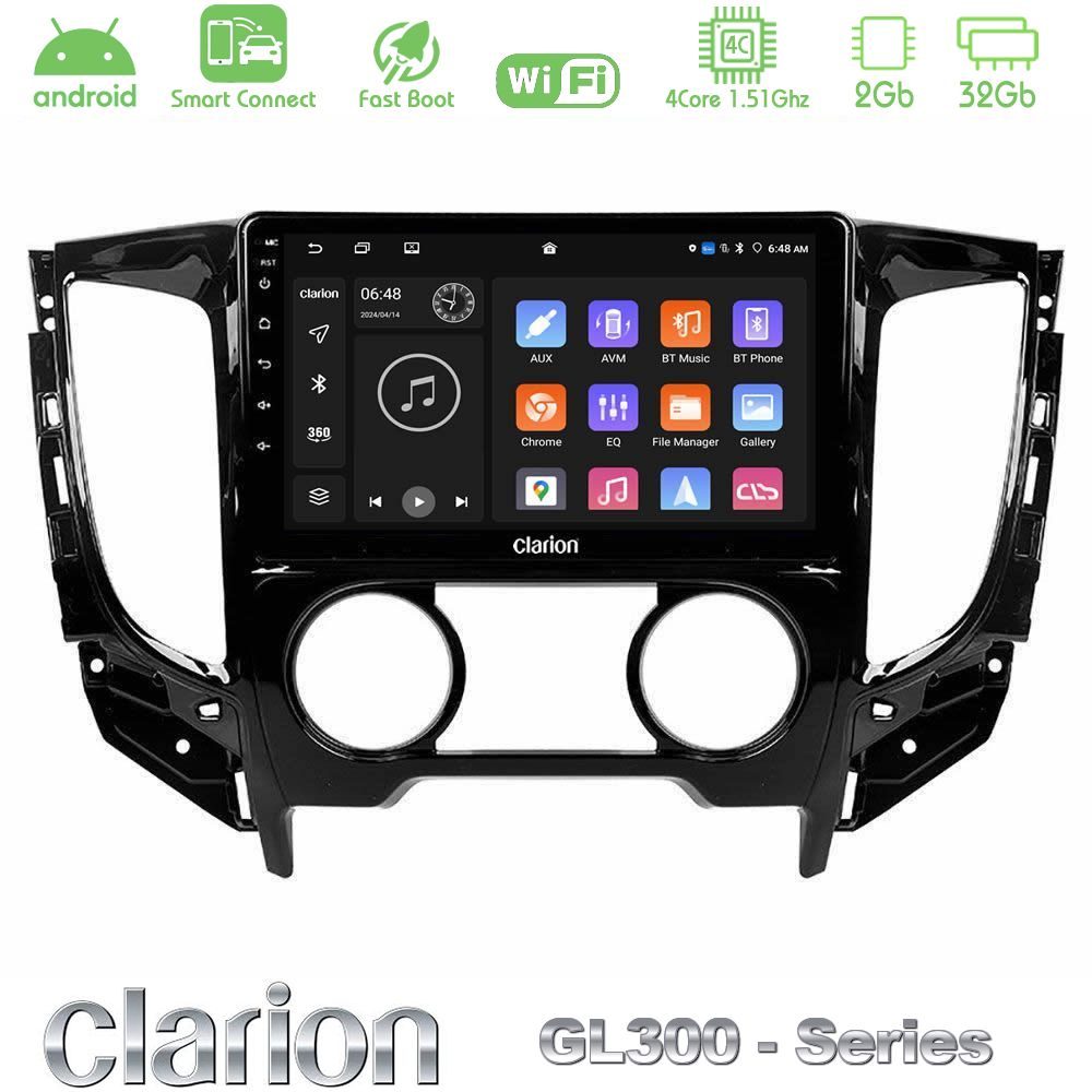 Clarion GL300 Series 4Core Android ClarionOS 2+32GB Mitsubishi L200 2016-> & Fiat Fullback (Manual A/C) Navigation Multimedia Tablet 9" Με Carplay & Android Auto
