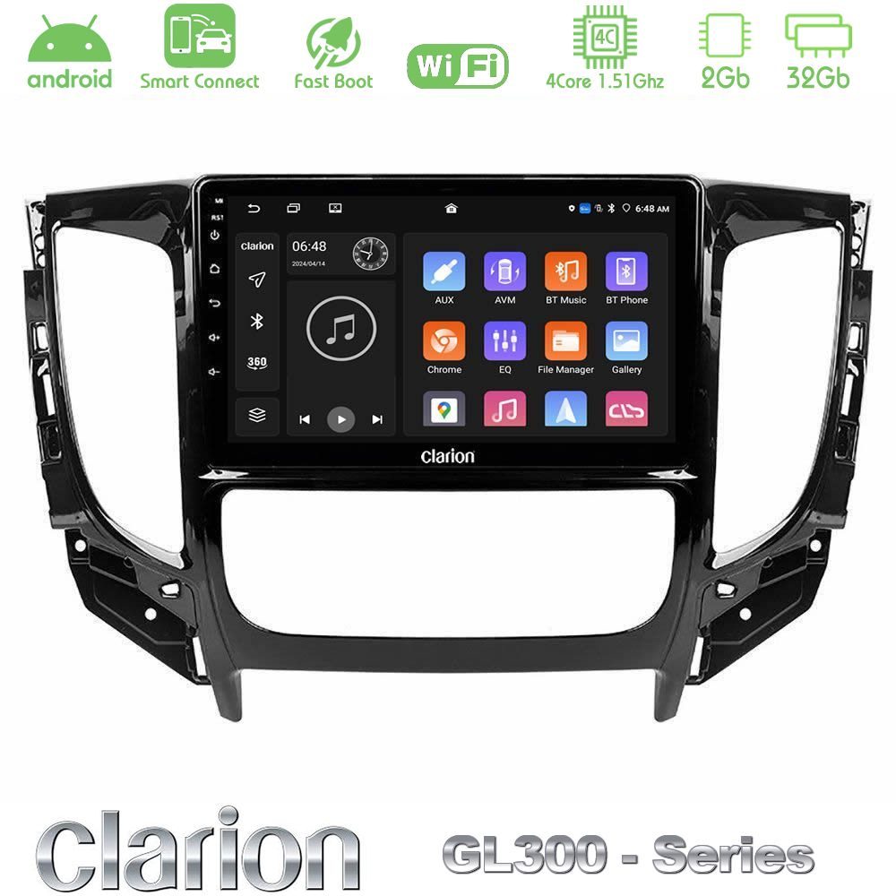Clarion GL300 Series 4Core Android ClarionOS 2+32GB Mitsubishi L200 2016-> & Fiat Fullback (Auto A/C) Navigation Multimedia Tablet 9" Με Carplay & Android Auto