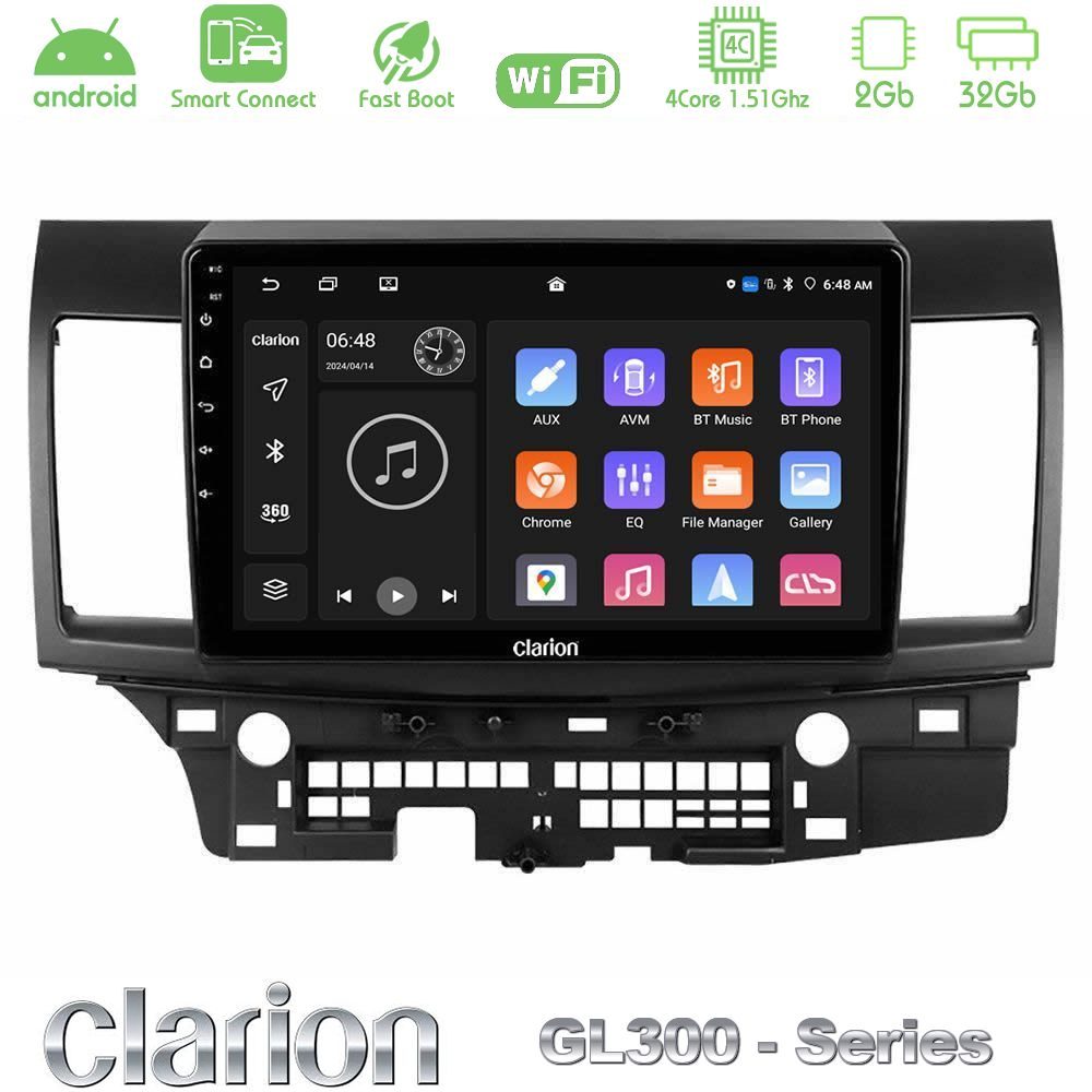 Clarion GL300 Series 4Core Android ClarionOS 2+32GB Mitsubishi Lancer 2008 – 2015 Navigation Multimedia Tablet 10" Με Carplay & Android Auto