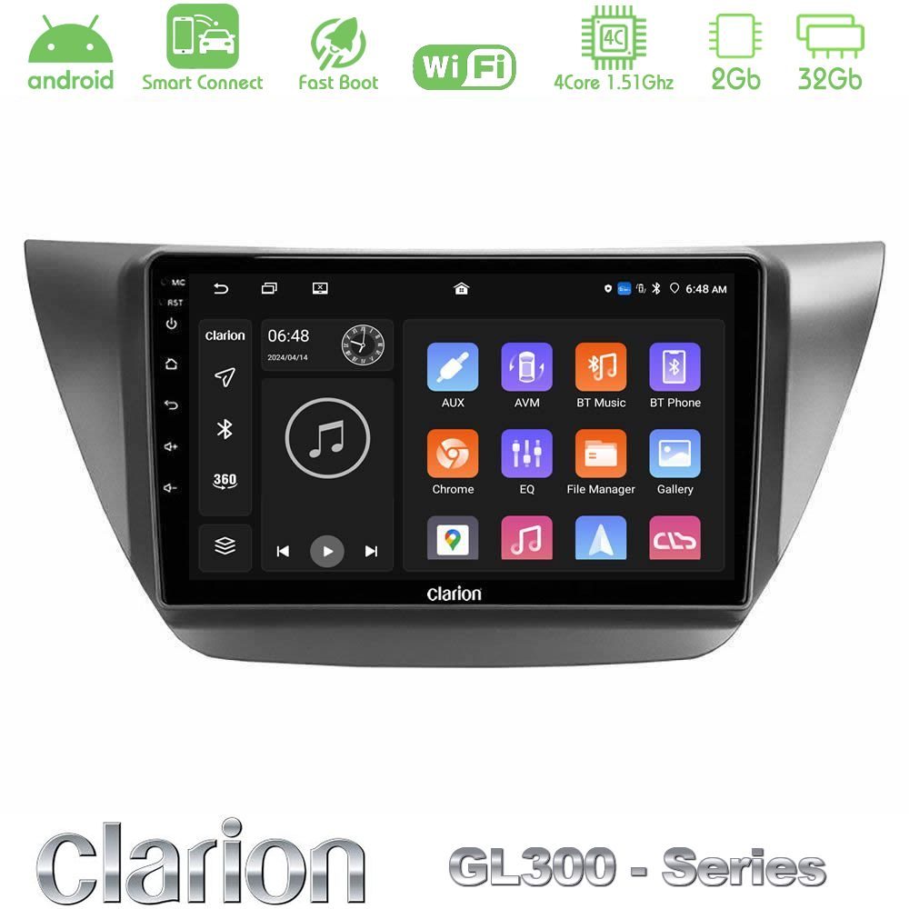 Clarion GL300 Series 4Core Android ClarionOS 2+32GB Mitsubishi Lancer 2004 – 2008 Navigation Multimedia Tablet 9" Με Carplay & Android Auto