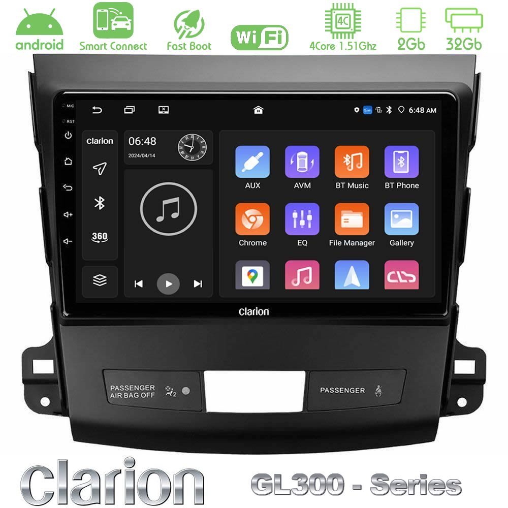 Clarion GL300 Series 4Core Android ClarionOS 2+32GB Mitsubishi Outlander/Citroen C-Crosser/Peugeot 4007 Navigation Multimedia Tablet 9" Με Carplay & Android Auto