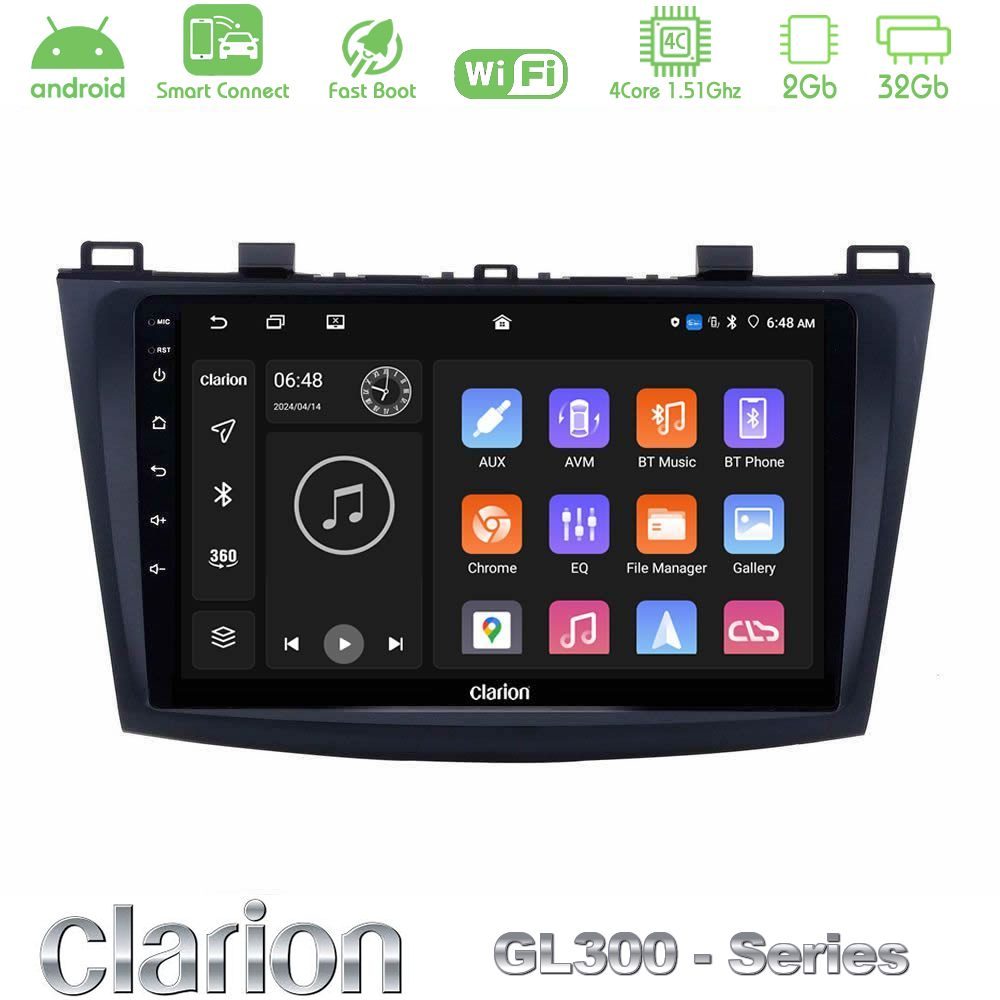 Clarion GL300 Series 4Core Android ClarionOS 2+32GB Mazda 3 2009-2014 Navigation Multimedia Tablet 9" Με Carplay & Android Auto