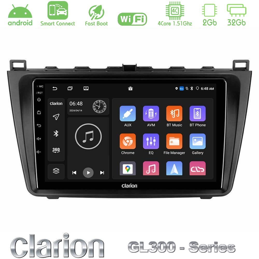 Clarion GL300 Series 4Core Android ClarionOS 2+32GB Mazda 6 2008-2012 Navigation Multimedia Tablet 9" Με Carplay & Android Auto