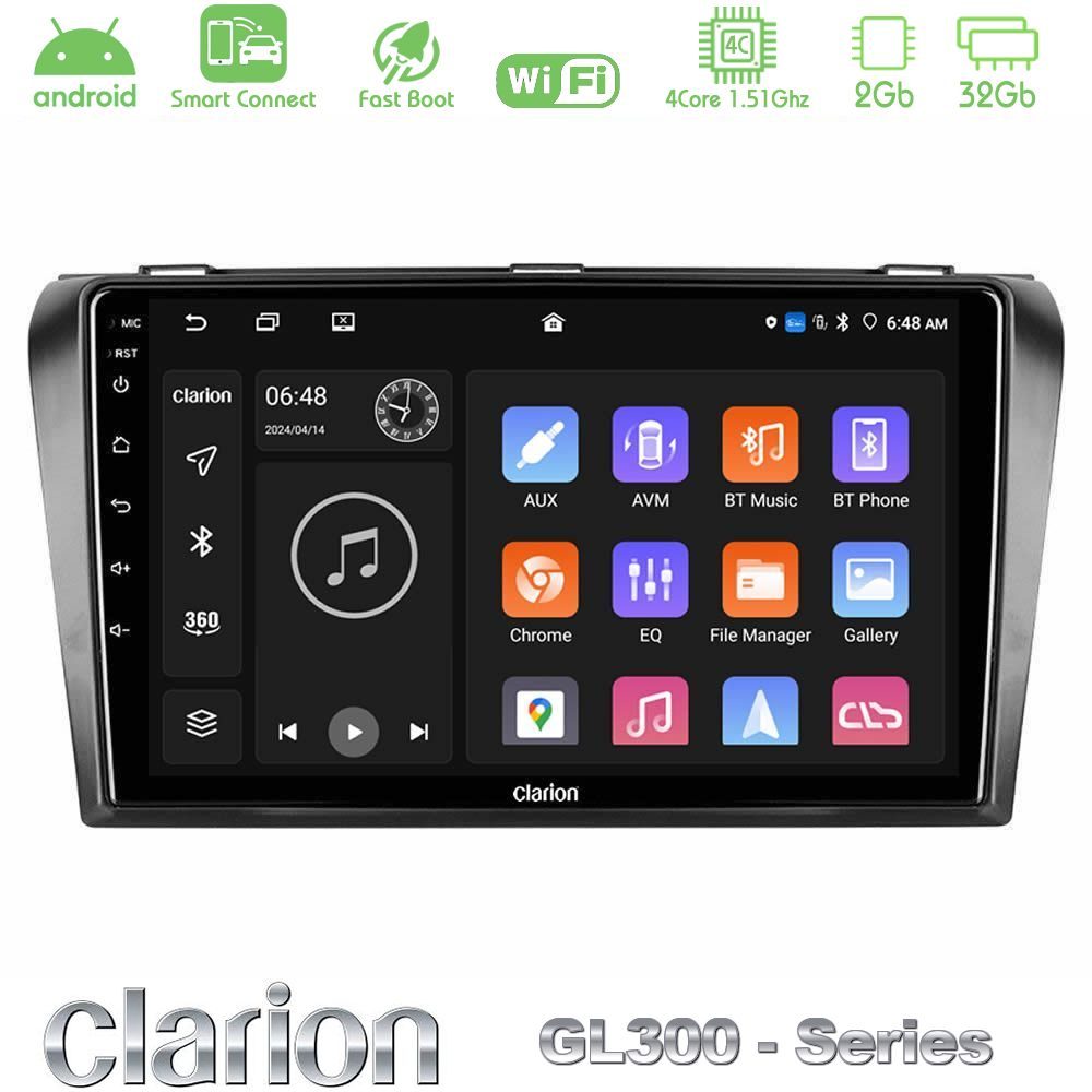 Clarion GL300 Series 4Core Android ClarionOS 2+32GB Mazda 3 2004-2009 Navigation Multimedia Tablet 9" Με Carplay & Android Auto