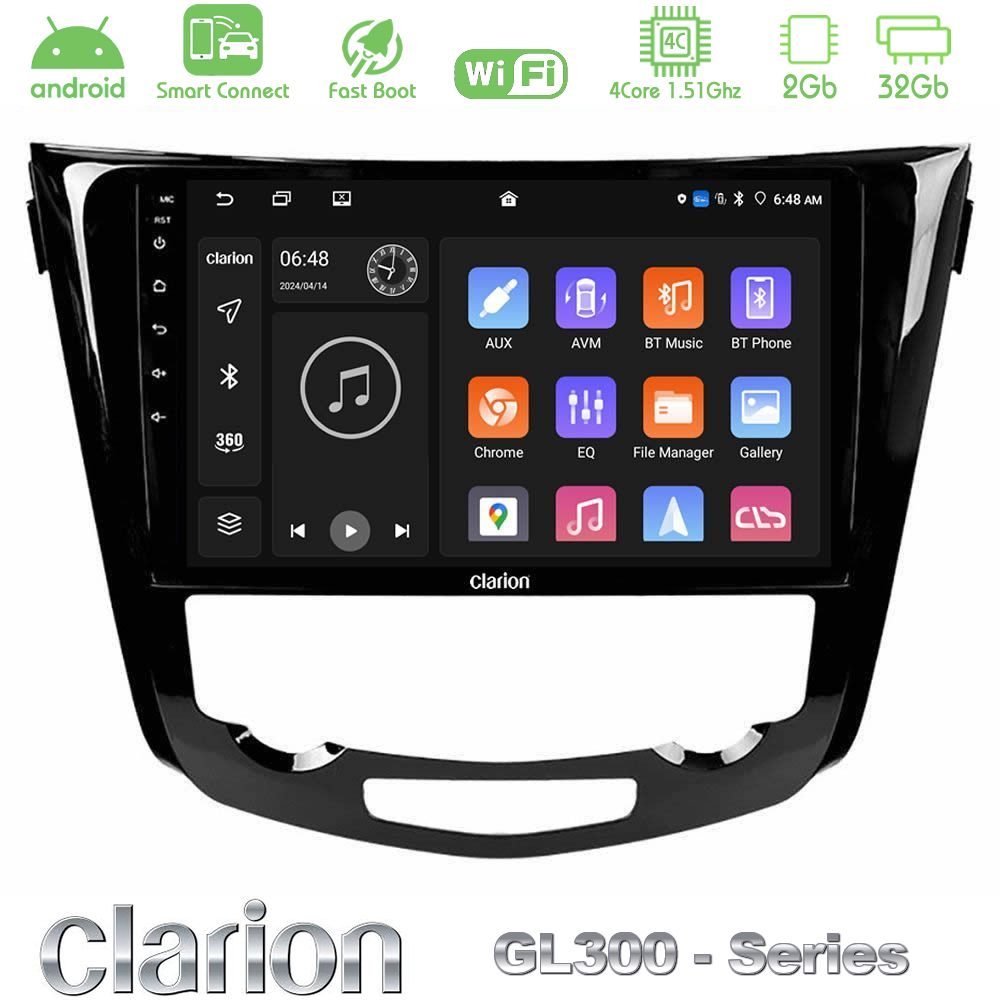 Clarion GL300 Series 4Core Android ClarionOS 2+32GB Nissan Qashqai J11 (AUTO A/C) Navigation Multimedia Tablet 10" Με Carplay & Android Auto