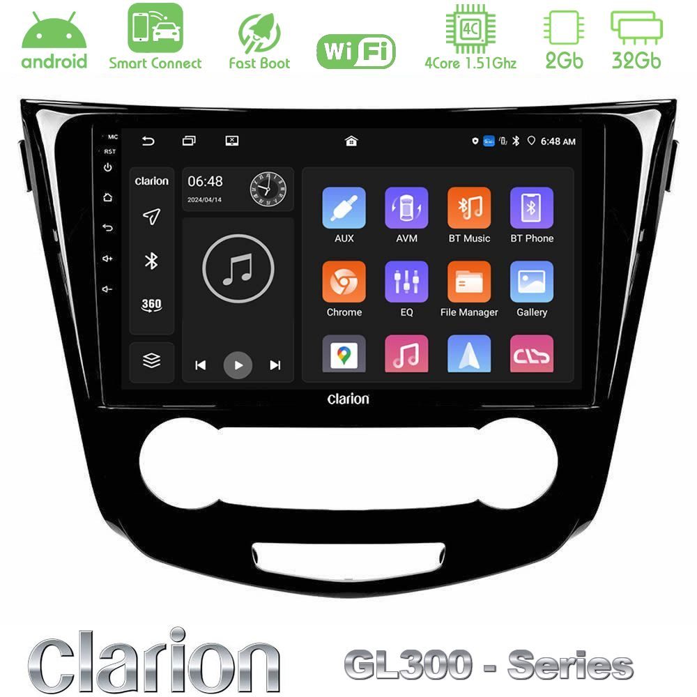Clarion GL300 Series 4Core Android ClarionOS 2+32GB Nissan Qashqai J11 (Manual A/C) Navigation Multimedia Tablet 10" Με Carplay & Android Auto